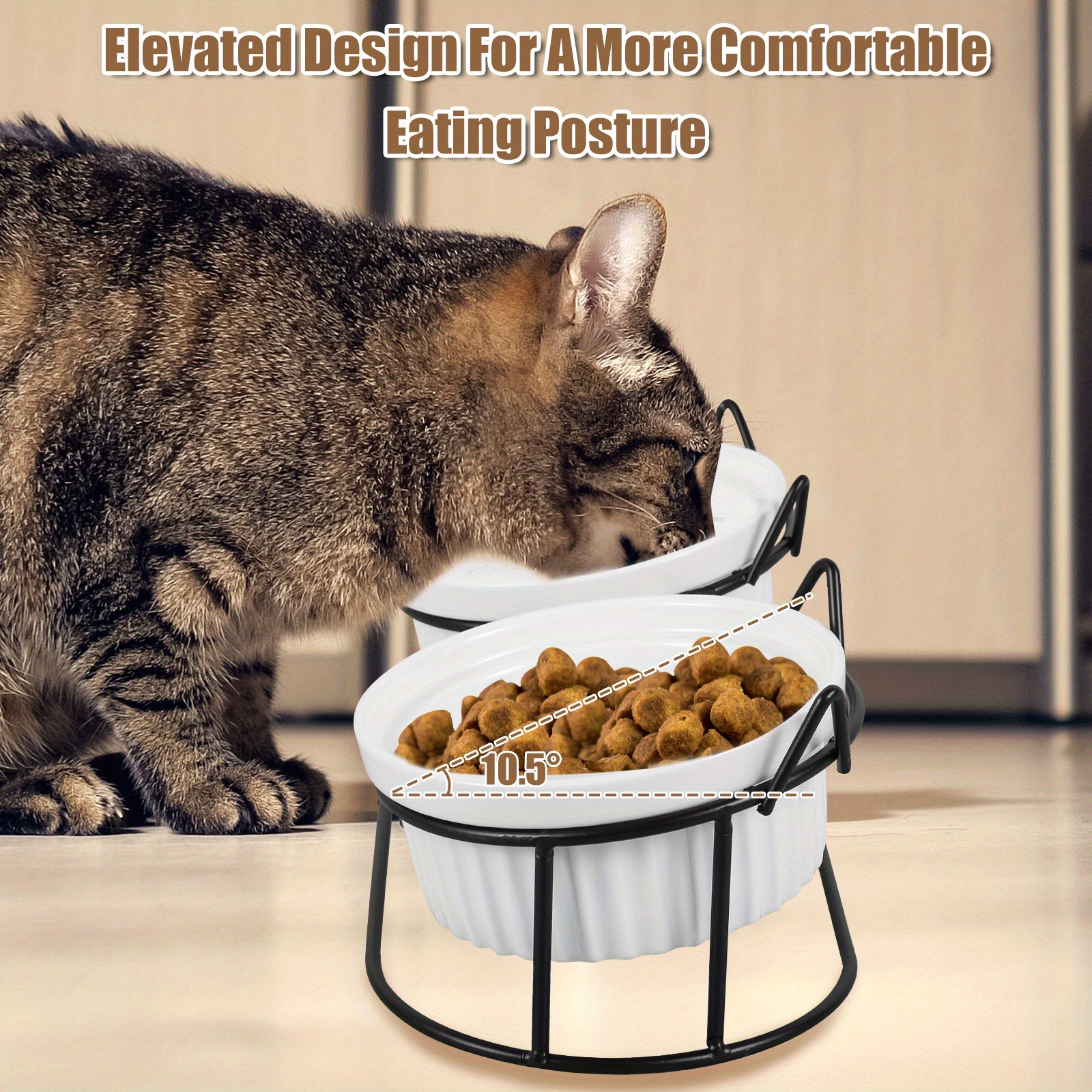 Elevated Ceramic Cat Double Bowls With High Foot Tilted Iron Stand Raised Neck Safeguard Cat Food Bowl Water Basin