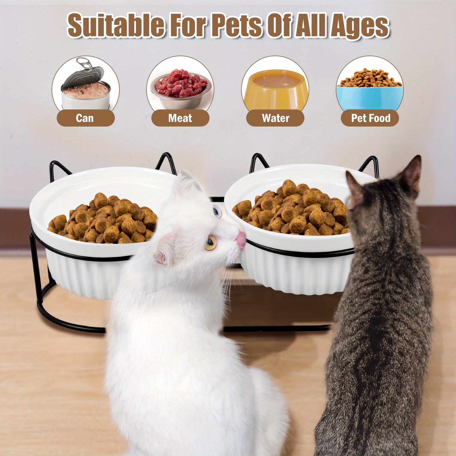 Elevated Ceramic Cat Double Bowls With High Foot Tilted Iron Temu