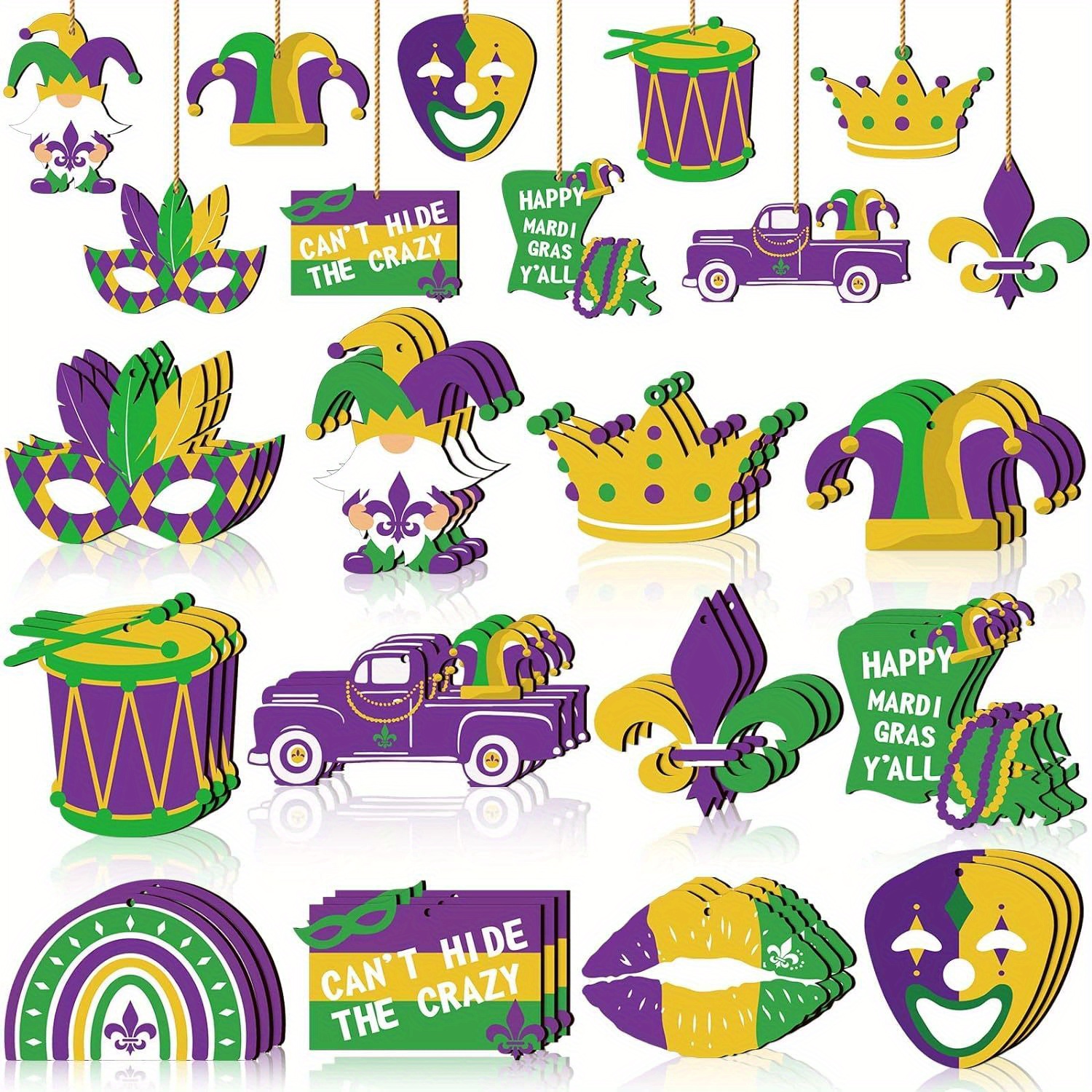  24 Pcs Mardi Gras Wooden Hanging Ornaments Mardi Gras