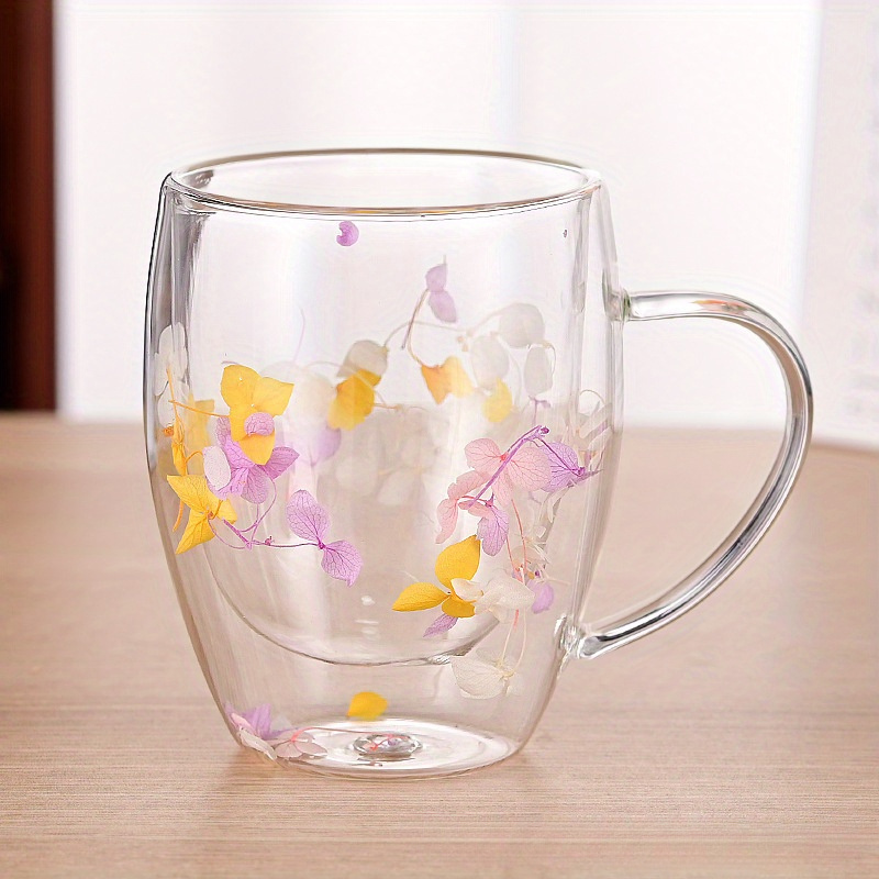  BAEFAD Tazas de café de doble pared, Taza de vidrio de flores  secas de 11.8 fl oz, Tazas de vidrio de doble pared, Taza de cristal de  doble pared, Tazas de