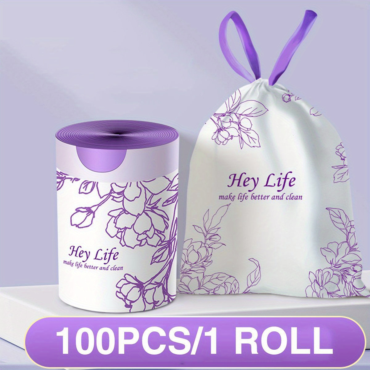 1pack/60pcs Lavender Scented Purple Garbage Bags For Home Use