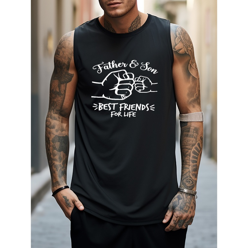 

Father And Son Print Sleeveless Tank Top, Men's Active Undershirts For Workout At The Gym