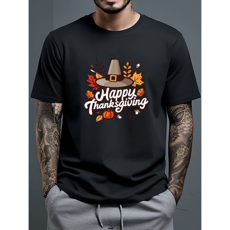 

Thanksgiving Theme Tees For Men, Casual Print T-shirt, Short Sleeve T-shirt For Summer