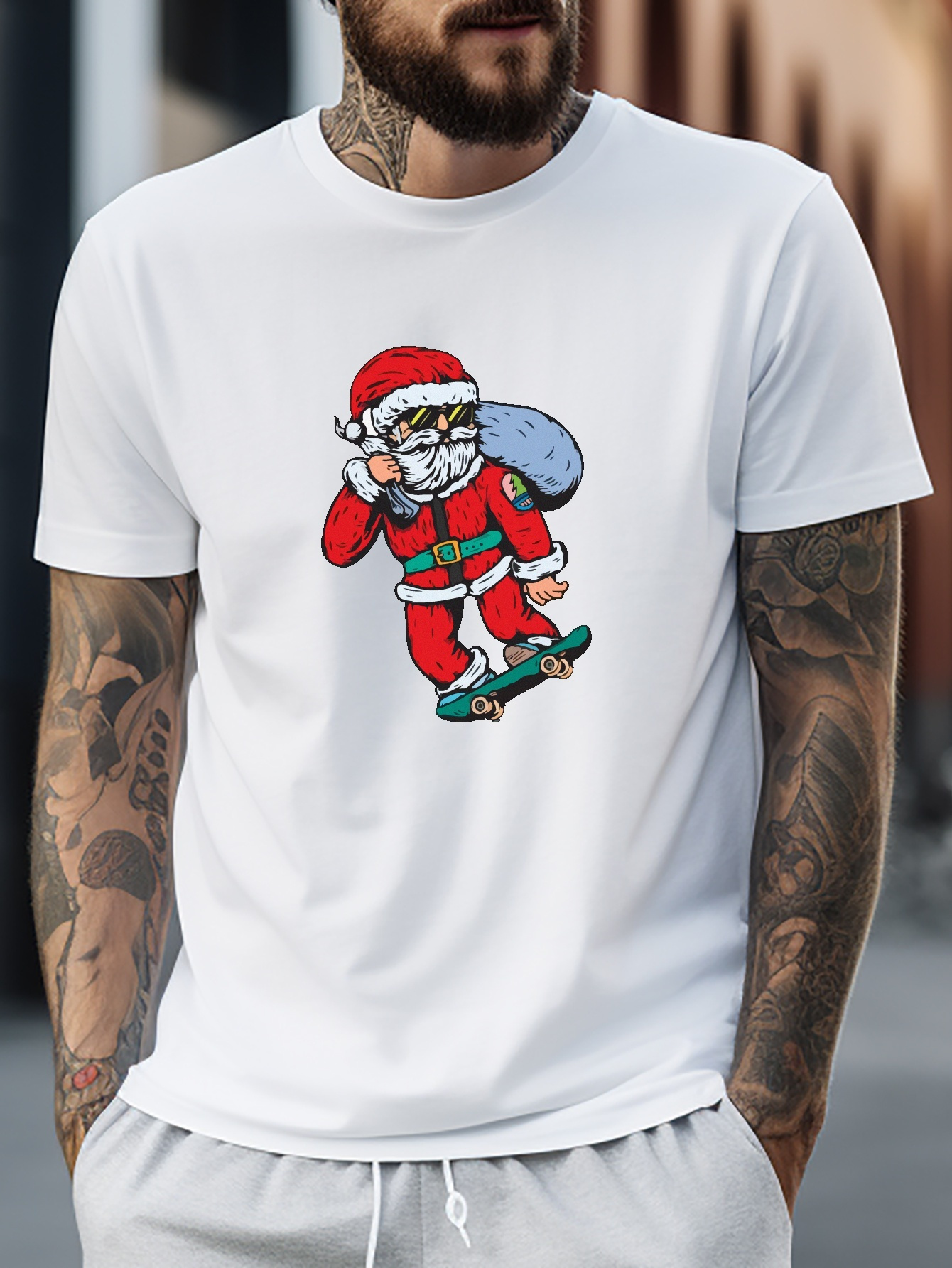 Christmas Theme Tees Men Casual Santa Claus Print T shirt - Temu