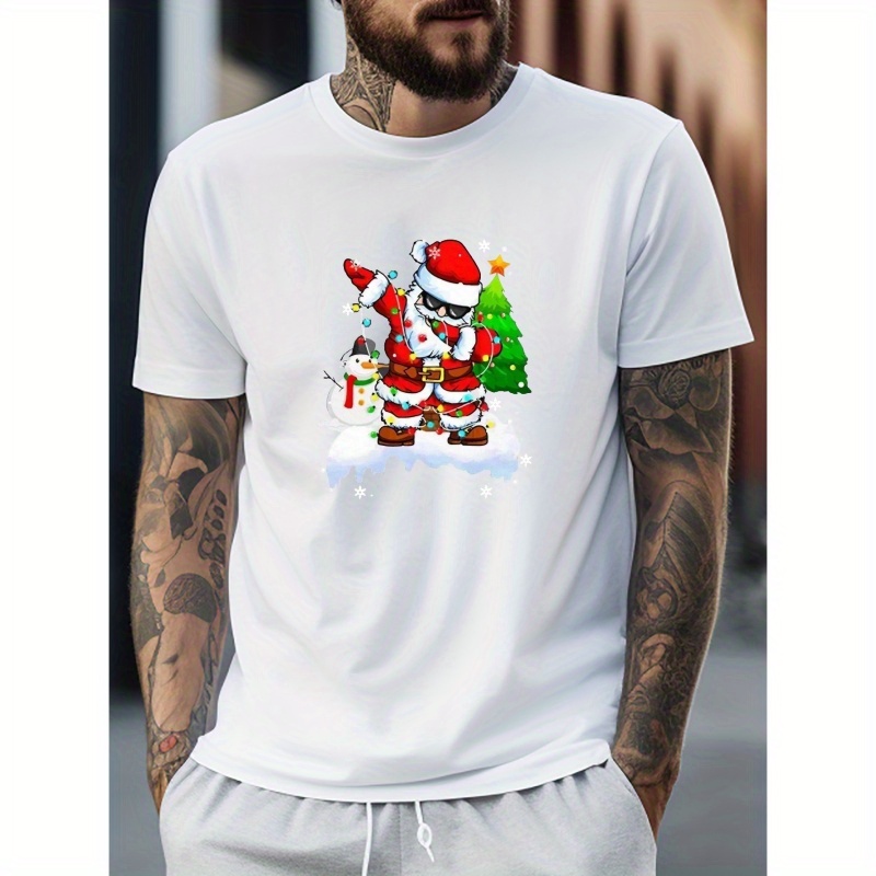 

Santa Claus Tees For Men, Casual Christmas Theme Print T-shirt, Short Sleeve T-shirt For Summer