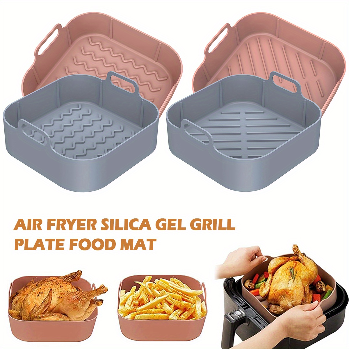 Comprar Cesta de silicona para freidora de aire, molde cuadrado redondo  plegable, cesta de pollo frito, revestimiento de sartén reutilizable