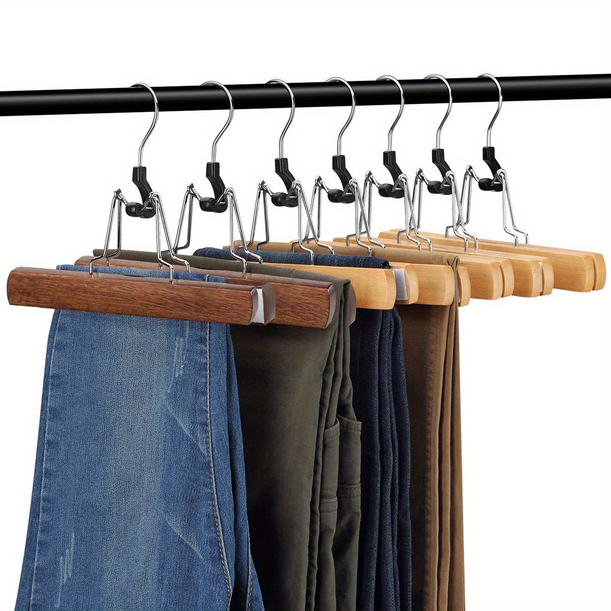 Wooden Hangers with Clips Smooth Solid Wood Pants Hangers with