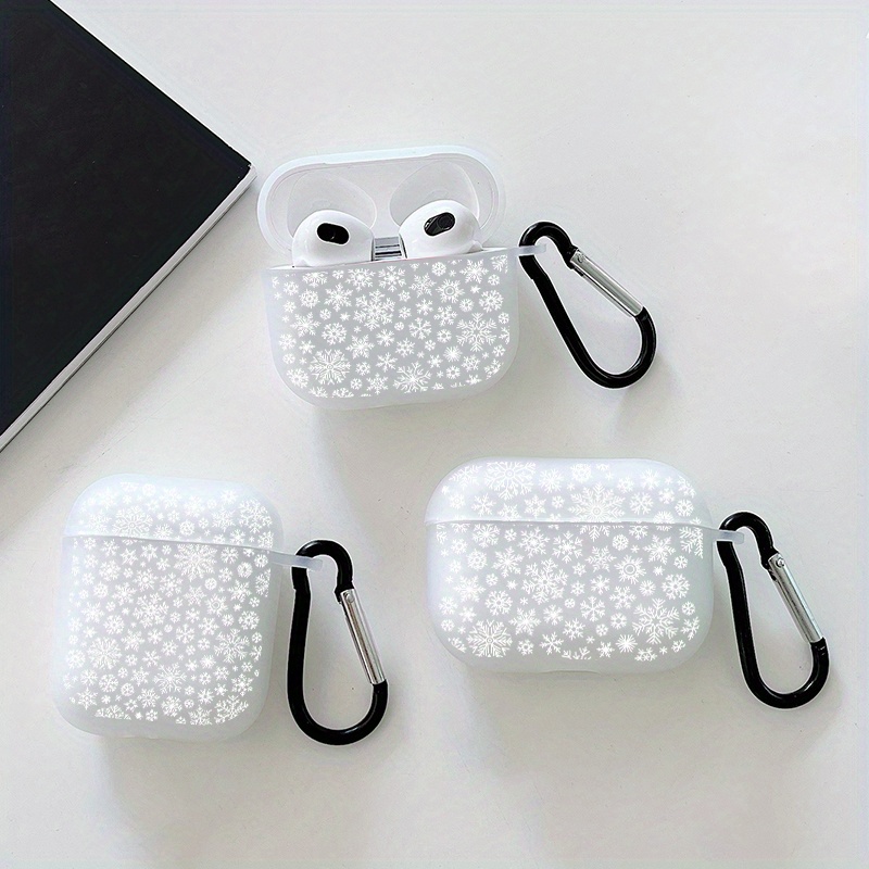 

White Snowflakes Graphic Earphone Case For Airpods 1/2/3, Airpods Pro 1/2, Eey Gift For Birthday, Girlfriend, Boyfriend, Friend Or Yourself Pattern Headphone Case