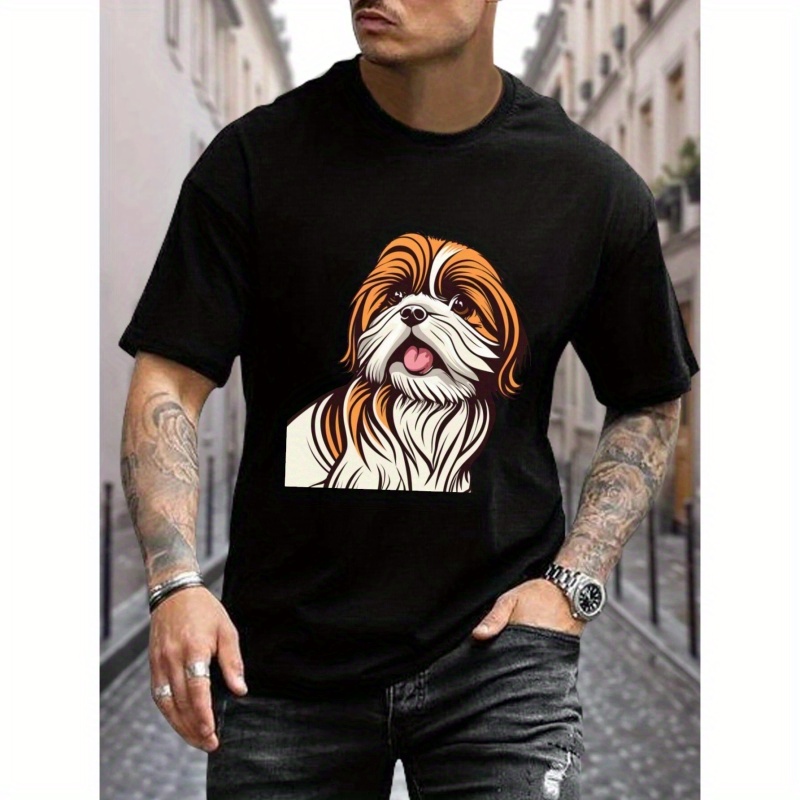 

Shih Tzu Puppy Print T Shirt, Tees For Men, Casual Short Sleeve T-shirt For Summer