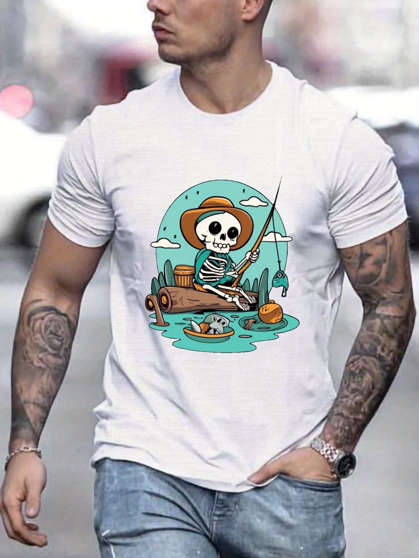 Funny Fishing Man Missed Call Pattern Print Men's T shirt - Temu