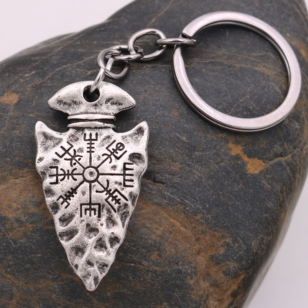 Vintage Triangular Shield Compass Keychain Accessory