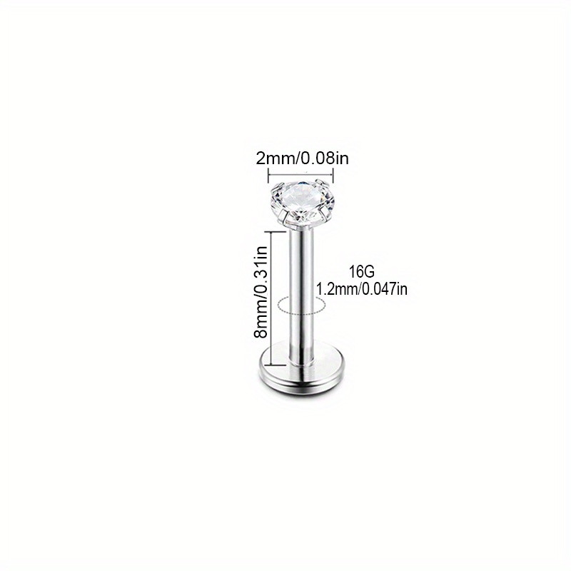 TEMU 1pc G23 Titanium Labret Piercing Cz Synthetic Synthetic Zirconââ Lip Stud Tragus Helix Cartilage Daith 16g Men Women Piercing Jewelry