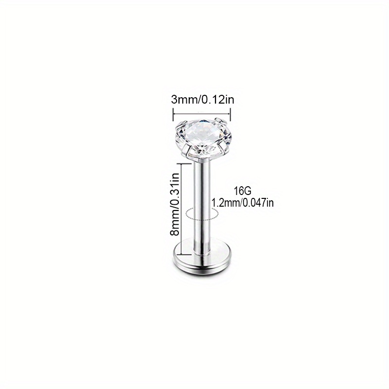 1pc G23 Titanium Labret Piercing Cz Synthetic Synthetic Zircon​​ Lip Stud Tragus Helix Cartilage Daith 16g Men Women Piercing Jewelry