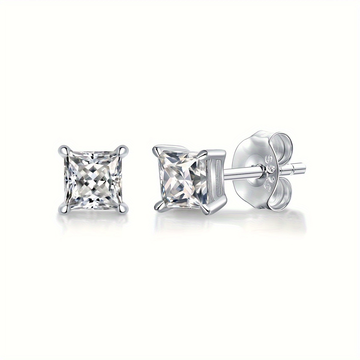 

2pcs/pair 0.5/1ct S925 Moissanite Square Stud Earrings, Simple Classic Couple Ear Jewelry For Daily Wear, Birthday Holiday Gift For Men