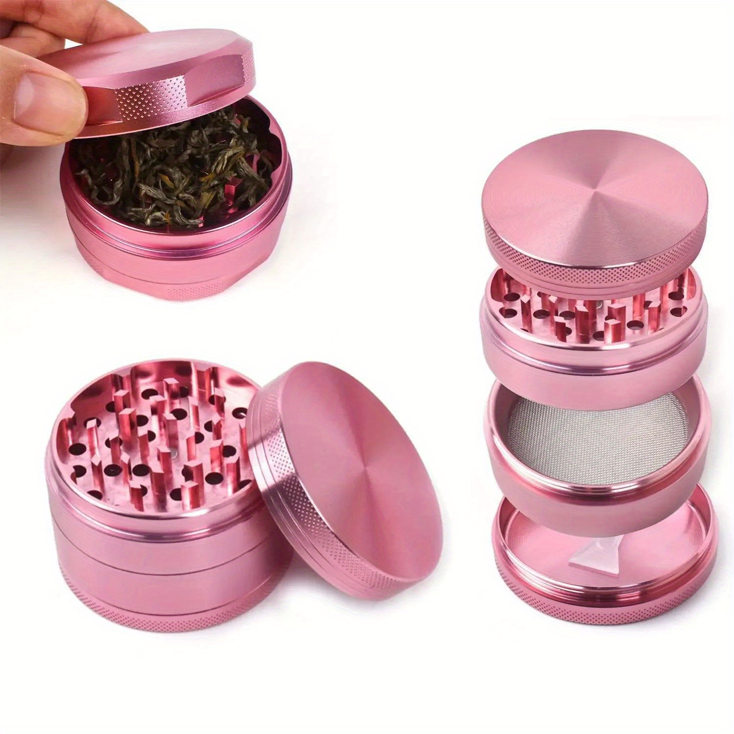 Pink Flat Made of Aluminum Alloy, Measuring 5CM/2INCH, with Four Layers for Grinding Cigarettes