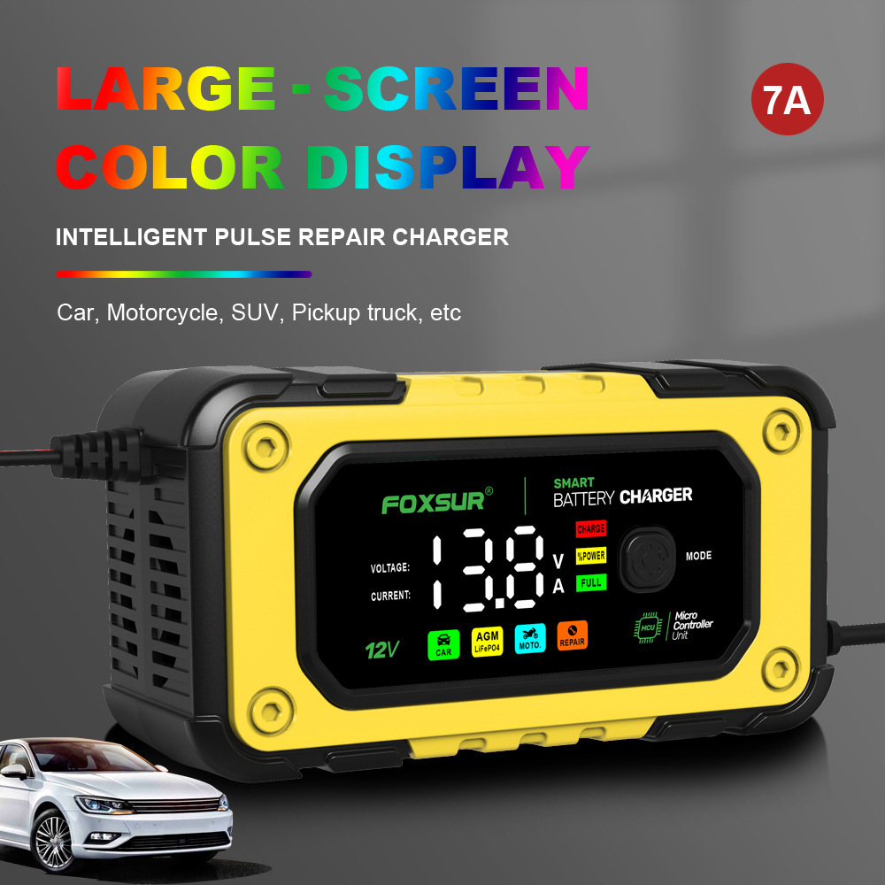Us Plug 12v 7a Color Display Large Screen Motorcycle Car Battery