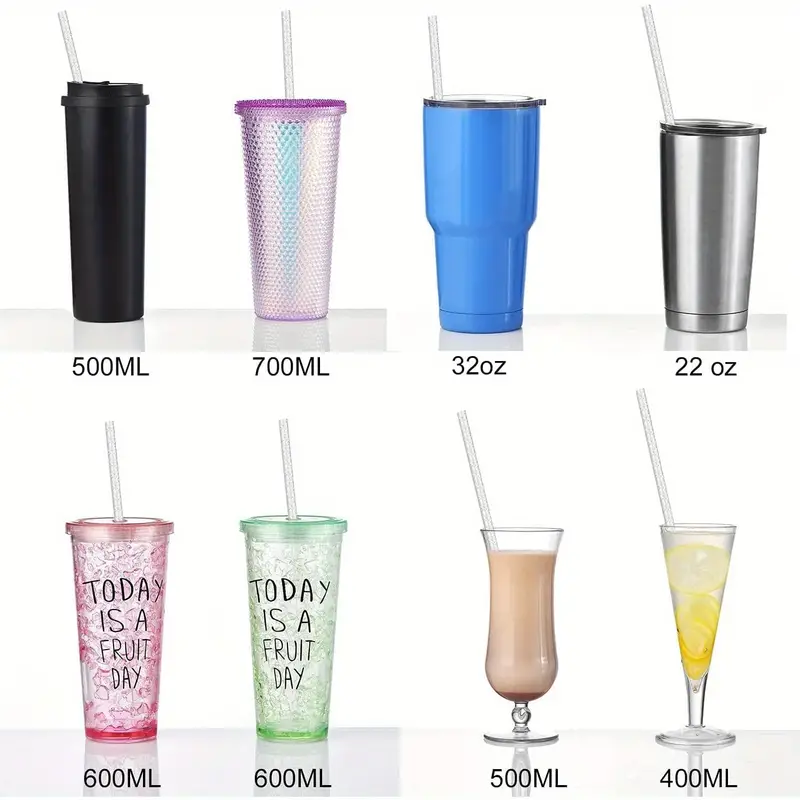 Reusable Clear Plastic Glitter Straws With Brush, Long Hard Tumbler  Replacement Straws For Stanley, For /rtic, Mason Jars - Temu