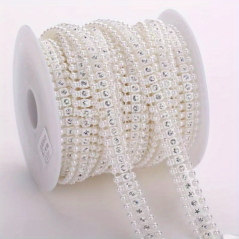2 Yard Flat Back Connection Imitation Pearl Inlaid Diamond Chain For Diy Phone Case, Clothing, Shoes, Bags, Decorative Accessories, Picture Frames, Decorative Materials