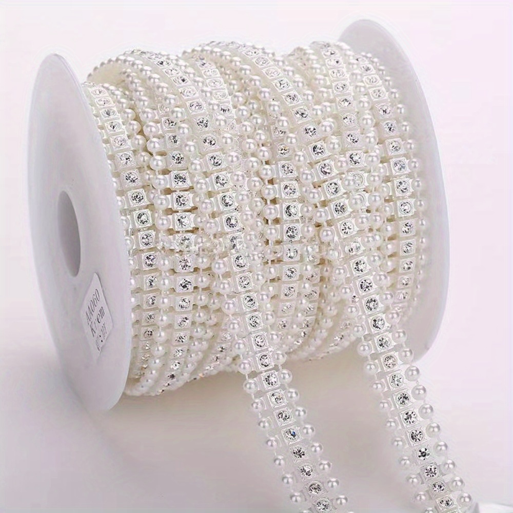 

2 Yard Flat Back Connection Imitation Pearl Inlaid Diamond Chain For Diy Phone Case, Clothing, Shoes, Bags, Decorative Accessories, Picture Frames, Decorative Materials