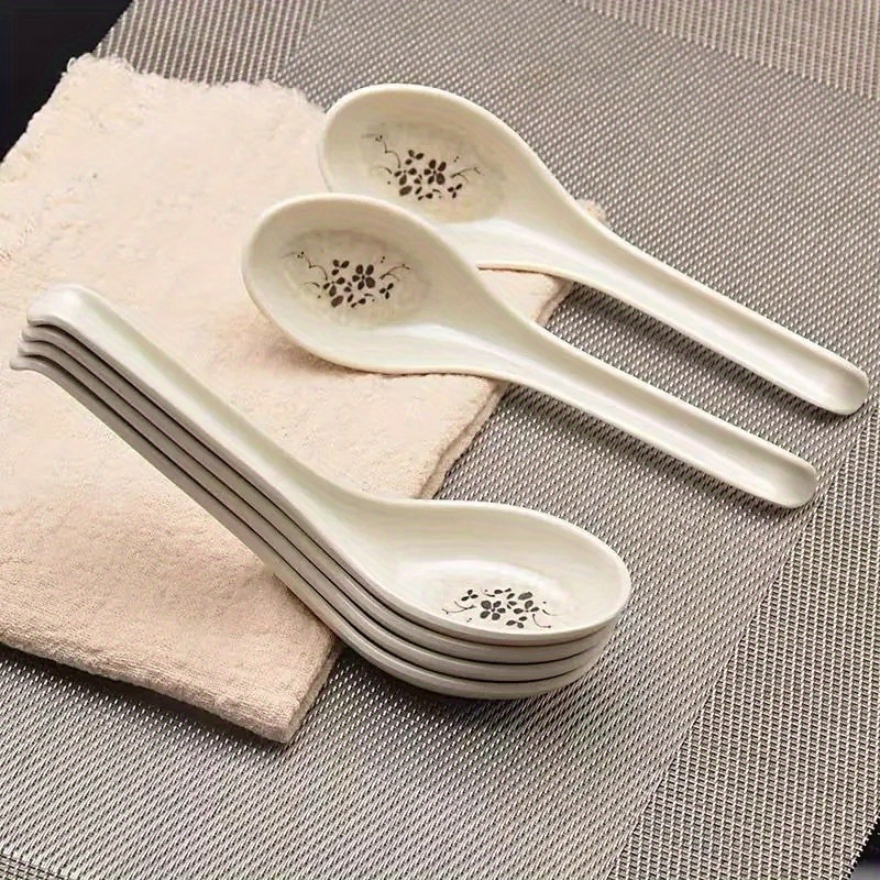 Cucharas de ramen de melamina cucharada de sopa: juego de 4 cucharas de  sopa, cucharas de arroz coreanas japonesas, cuchara de plástico para