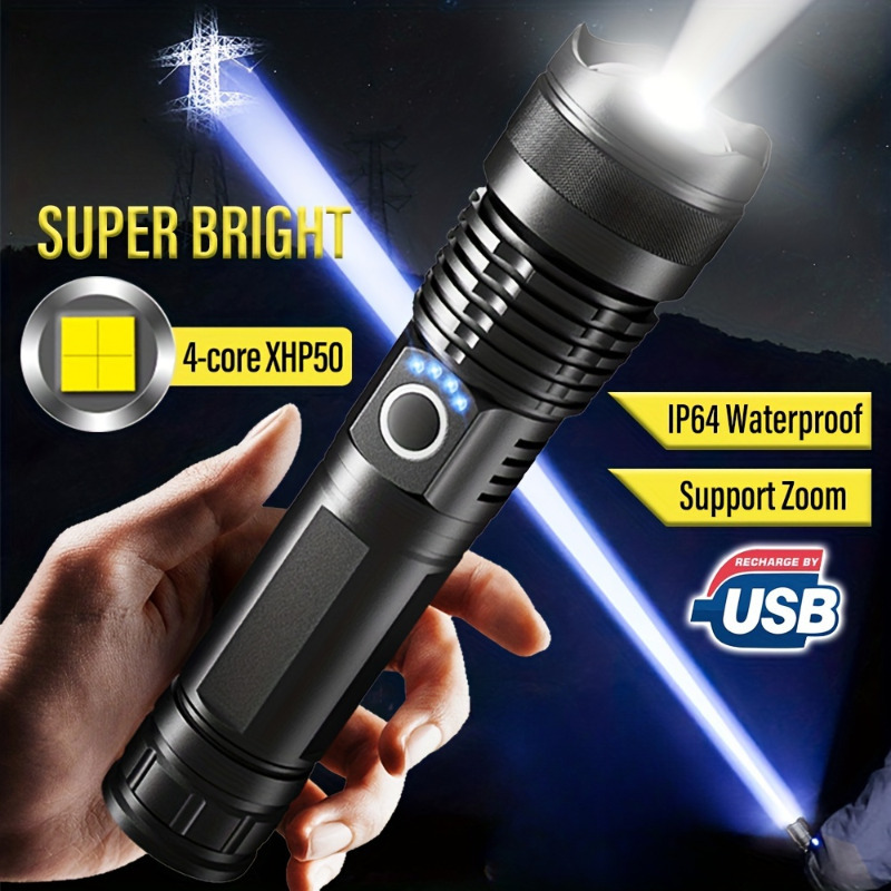500 Lumen LED Emergency Flashlight - Adjustable Zoom with SOS and Strobe