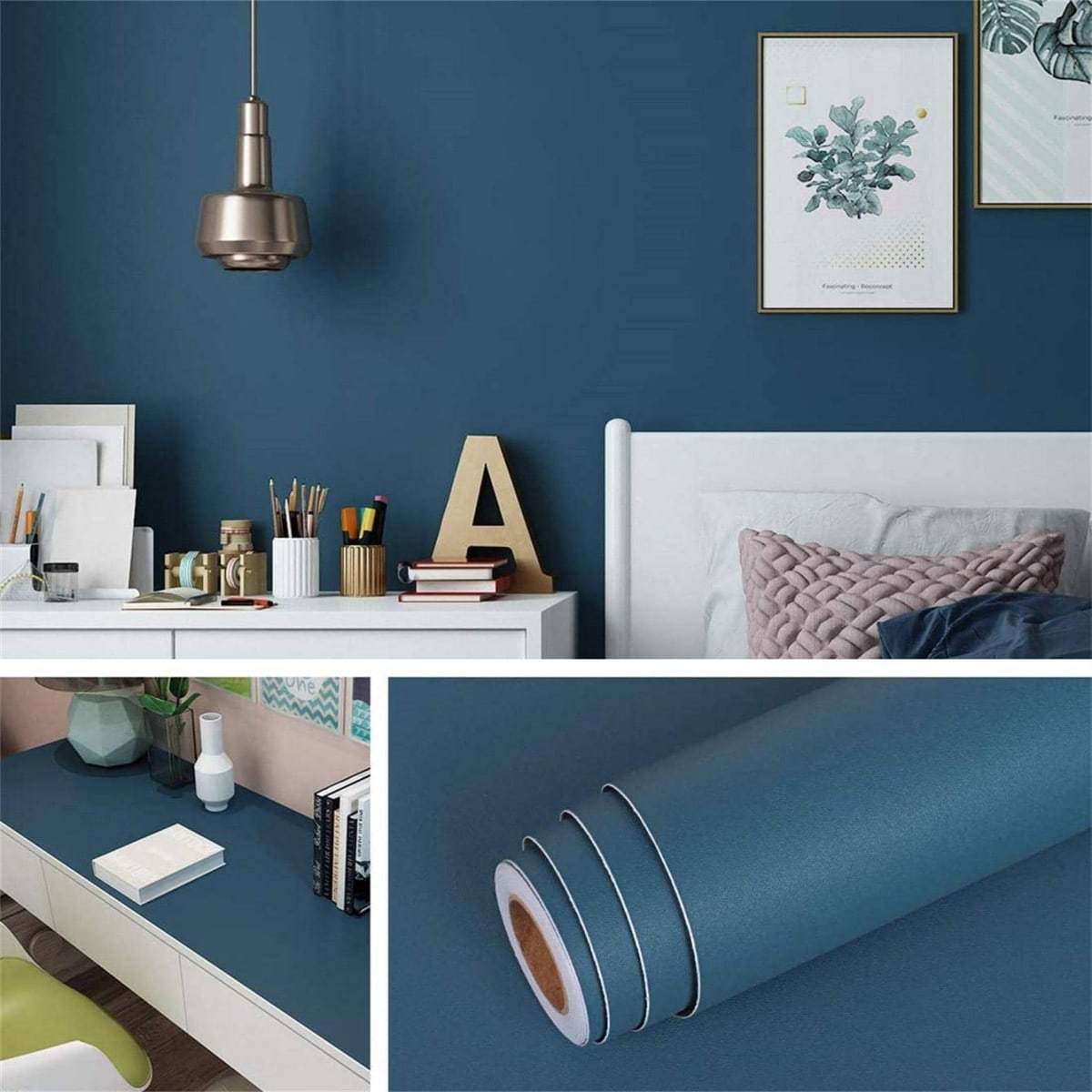 

1 Roll Blue Wallpaper Peel And Stick 15.7"x196.85" Solid Blue Wall Paper Pull And Stick Contact Paper For Cabinets Waterproof Self-adhesive Wall Covering For Bedroom Countertop Desk Decor