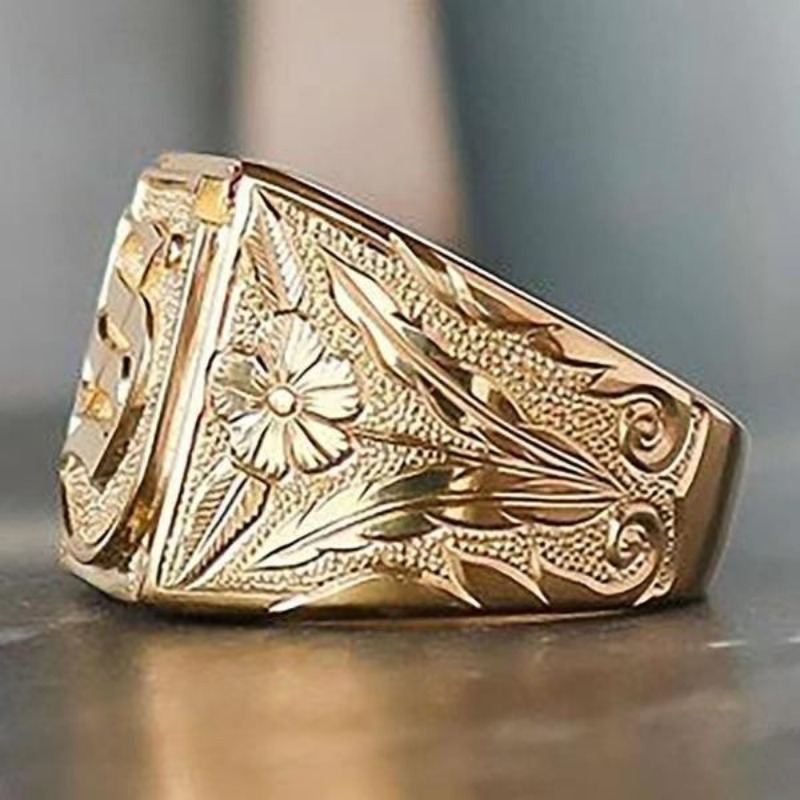 1pc Anillo Sello Estilo Real Chapado En Oro 14k Delicado Temu