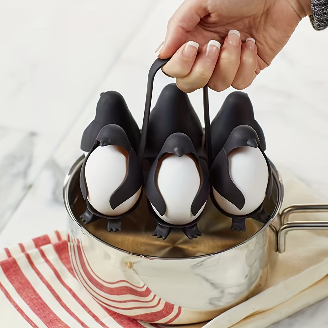 Boiled Egg Holder Durable Egg Cooker Penguin Shaped Steamer Storage  Organizer Rotate Boiled Eggs Cooker Kitchen