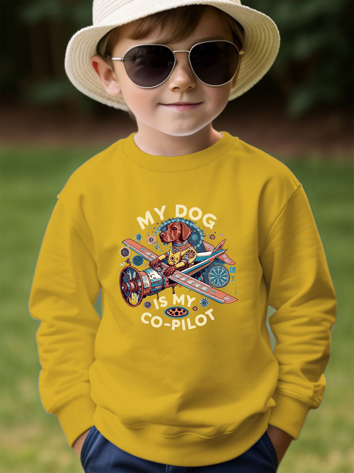 Dog Co pilot Print Boy's Casual Pullover Sweatshirt Long - Temu Australia