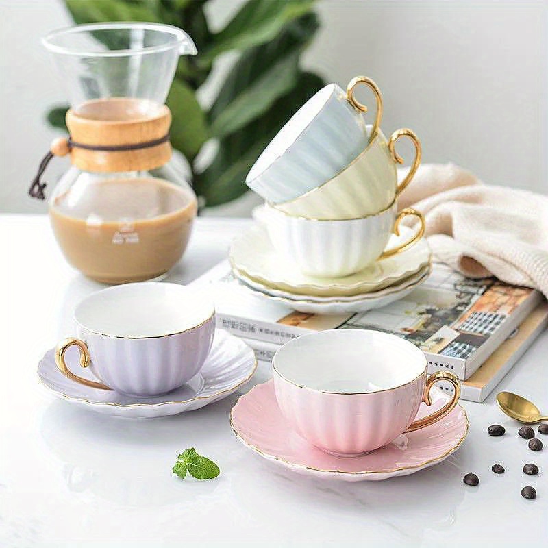 

Set, Teacup And Saucer, 200ml Bone China Coffee Cup And Saucer Plate, Cute Drinking Cups For Breakfast, Tea Party, Afternoon Tea, Home, Garden, Restaurant And More, Summer Winter Drinkware
