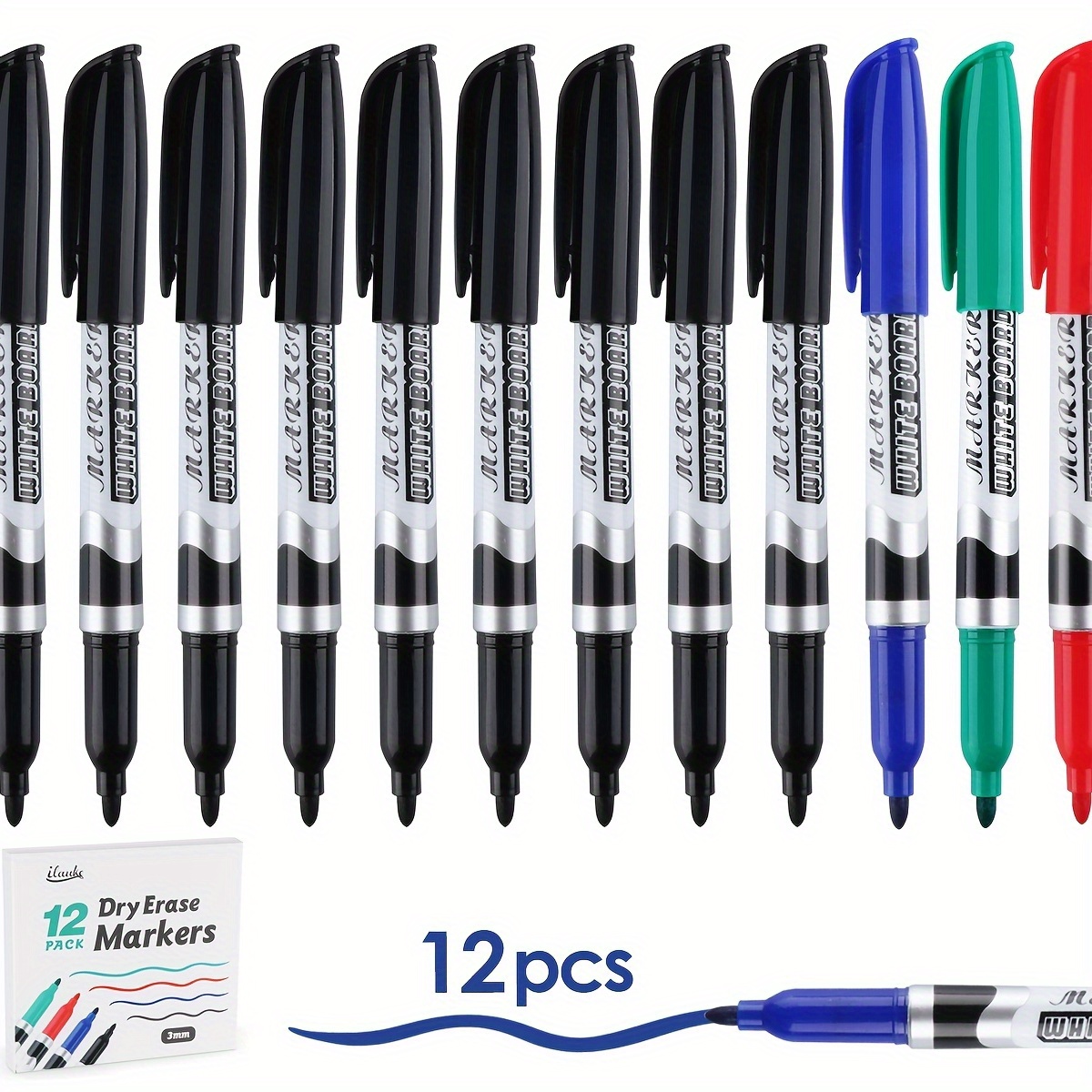 Dry Erase Markers - Magnetic Whiteboard Markers with Cap Mounted Eraser -  Markers For Dry Erase Board - Fine Tip Marker For Whiteboard Low Odor (6)
