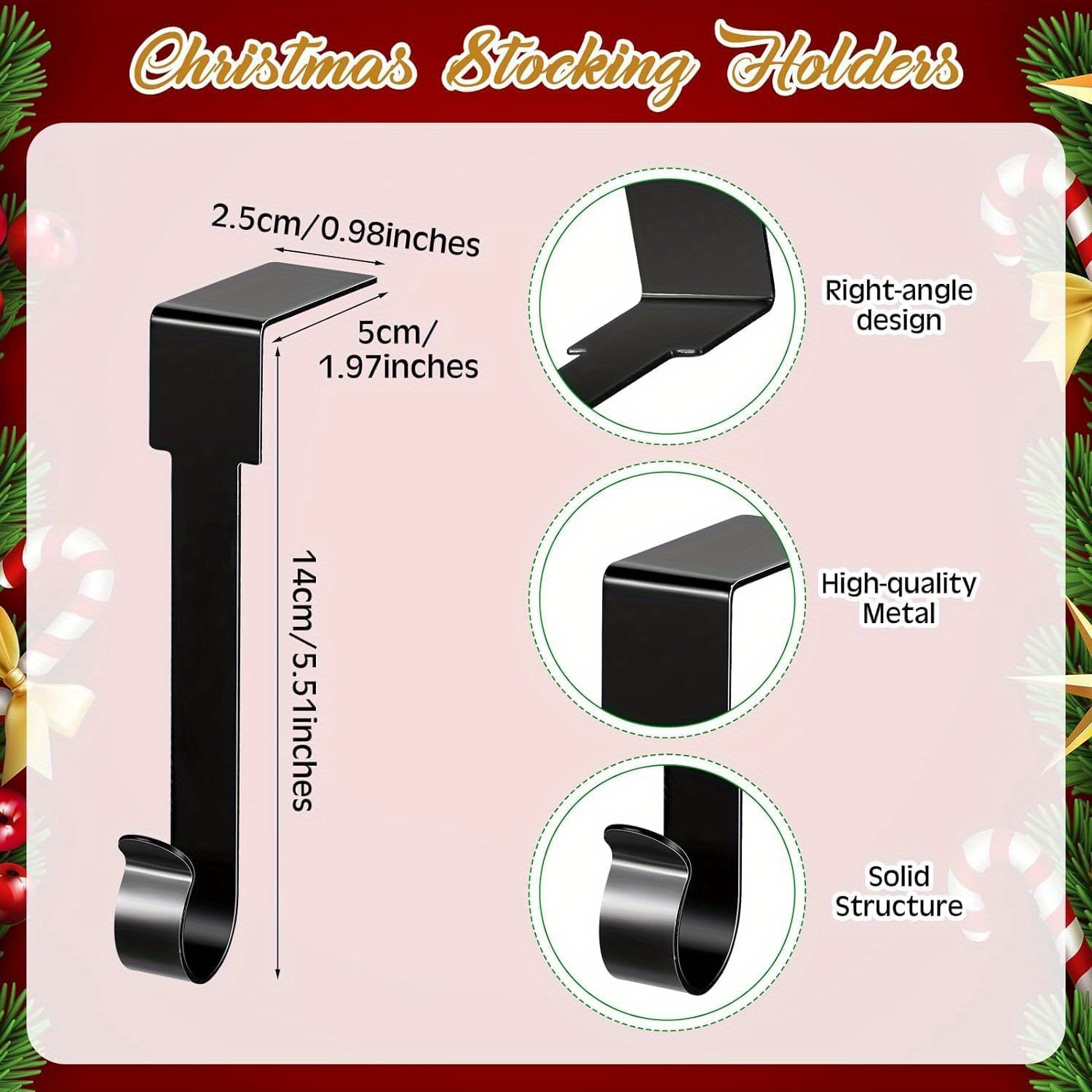 4pcs Christmas Stockings Holder Metal Hooks For Hanging Christmas