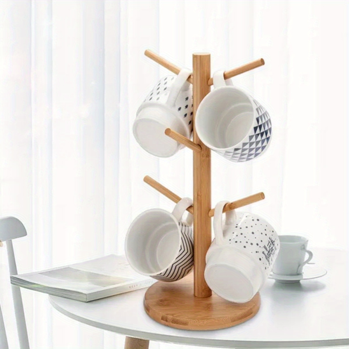 Porte-gobelet à café en bois créatif, 6 crochets, support de tasse