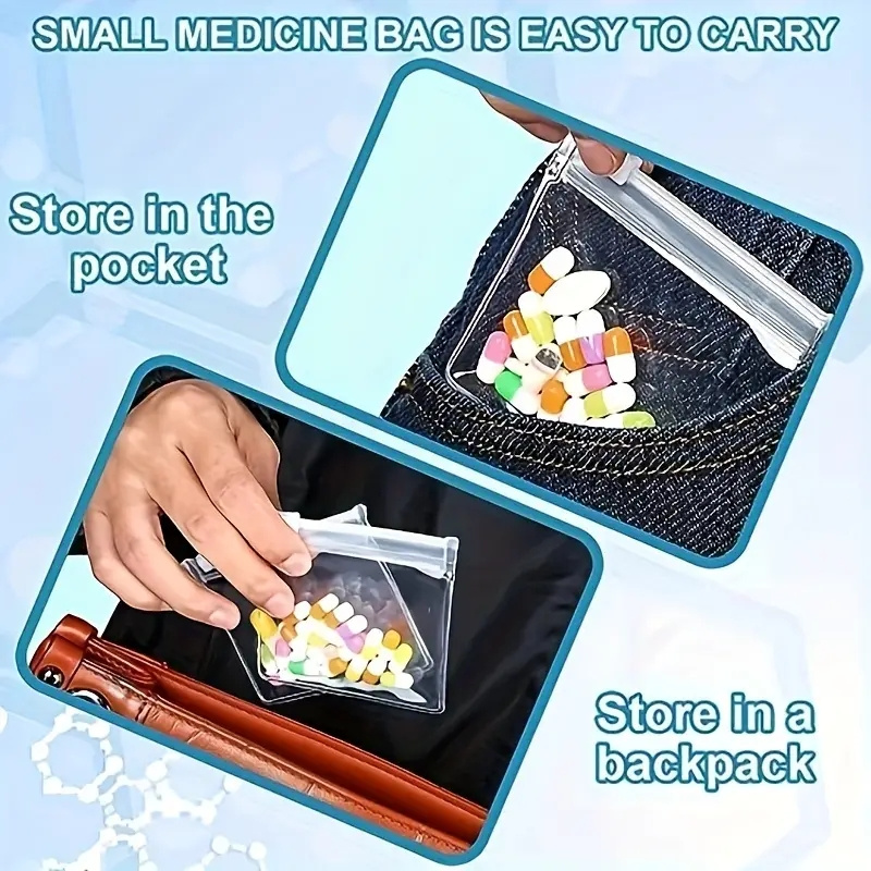20 Black Pouches for Pill Organizer,Pill Pouch Bags Zippered Reusable Pill Pouches Clear Plastic Pill Bags Self Sealing Travel Medicine Organizer