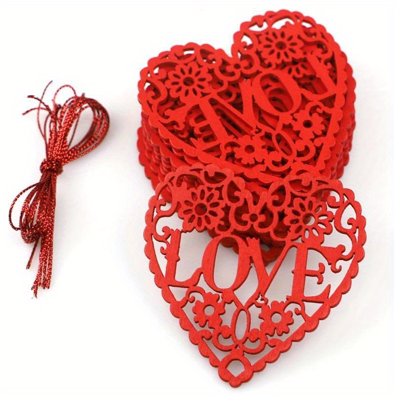 100 Pcs Wood Heart Ornaments Crafts Mini Wooden Hearts Small Chips Labels