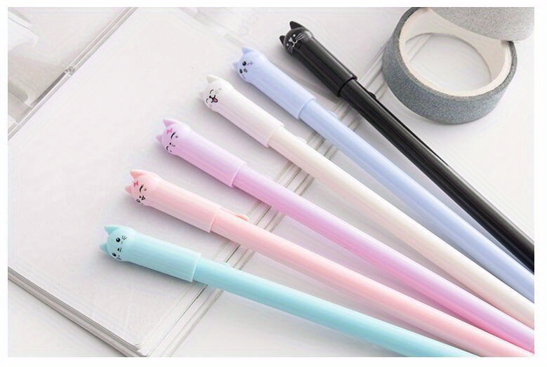 6pcs Kawaii Wagging Tail Cat Pen Ink Pen Cute Gel Pens Writing Promotional  Gift Stationery School Office Supply Gift Prizes