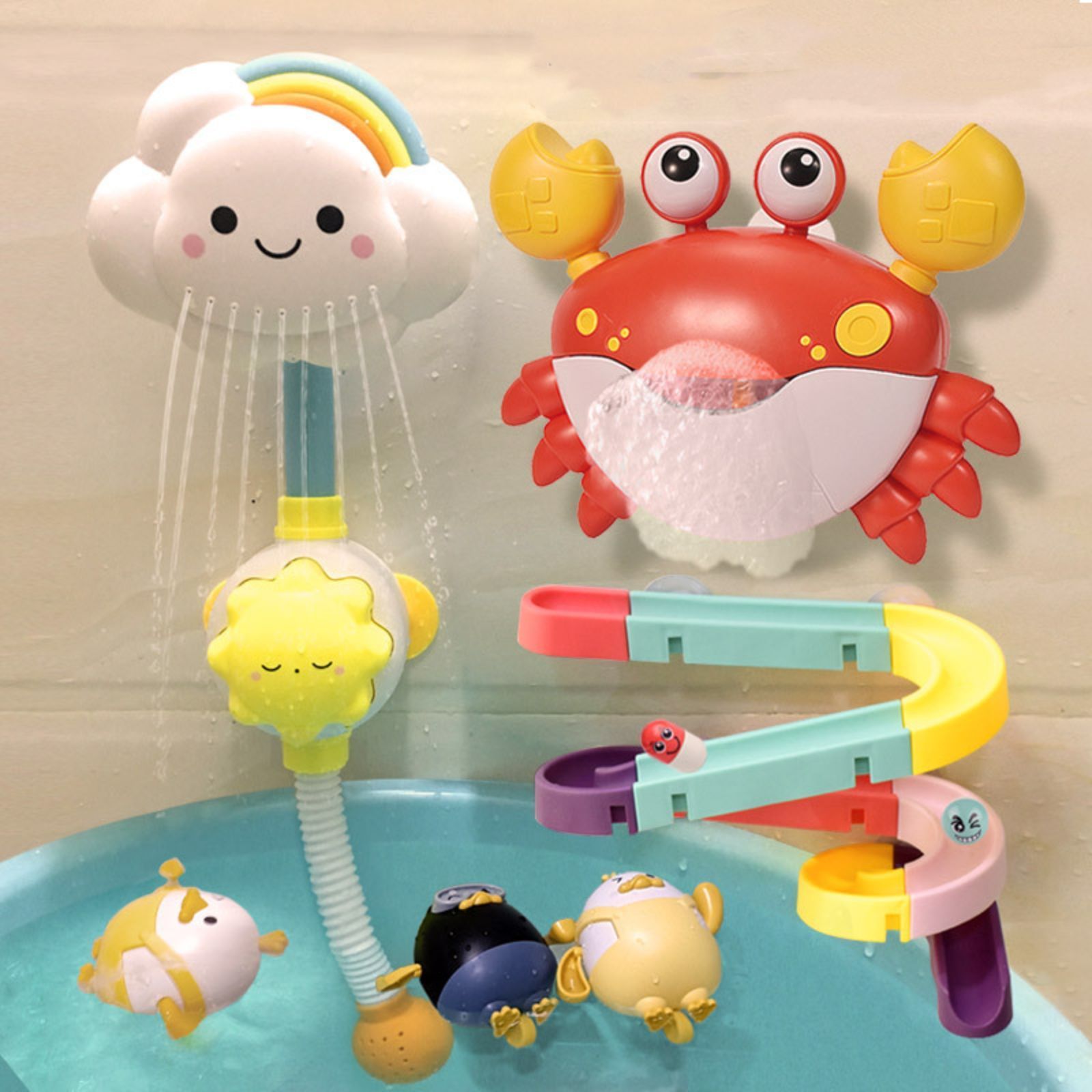 New Baby Bath Kids Toys Rainbow Shower Pipeline Yellow Ducks Slide