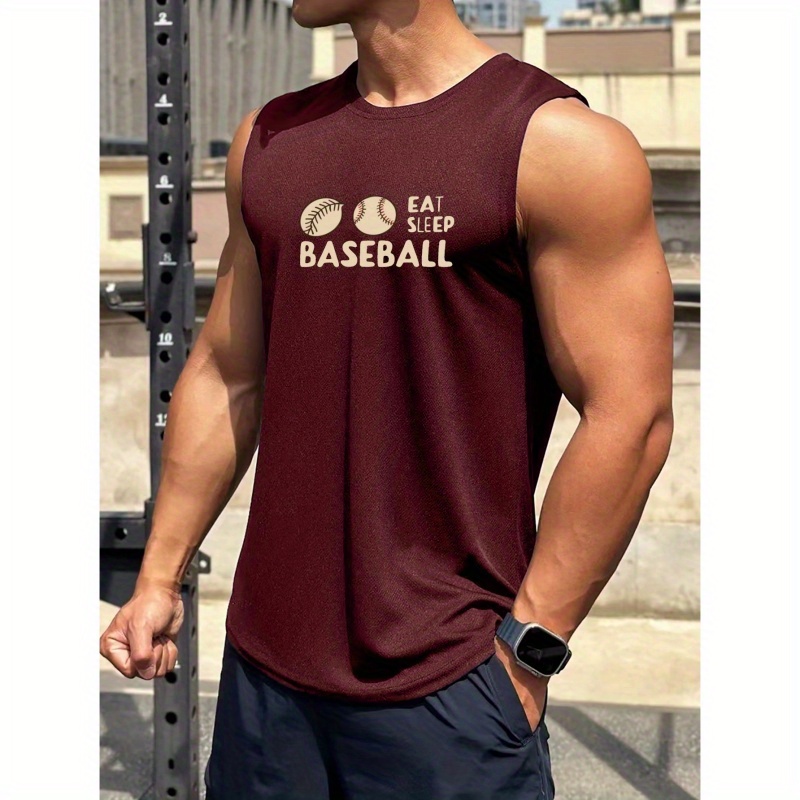 

Baseball Print Men's Casual Breathable Comfy Sleeveless Tank Tops, Quick Drying Sports Vest, Men's Summer Clothes Outfits, Men's Undershirts Tops