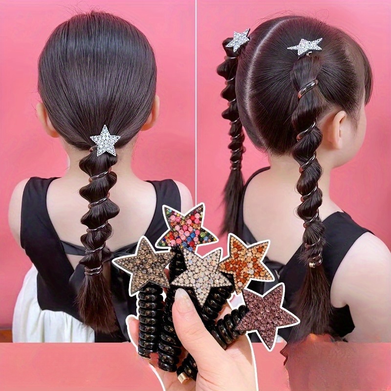 1pc childrens rhinestone star hair tie high elastic hair rope trendy cute headwear 3