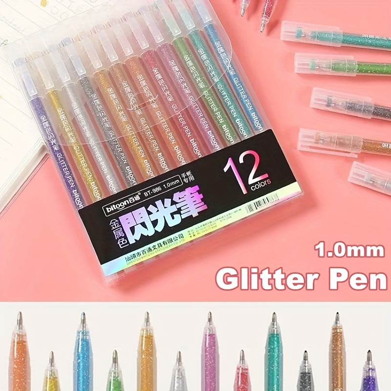 

12pcs Sparkle And Shine With This Glitter Pen Set - Perfect For Coloring, Drawing, Doodling, And More