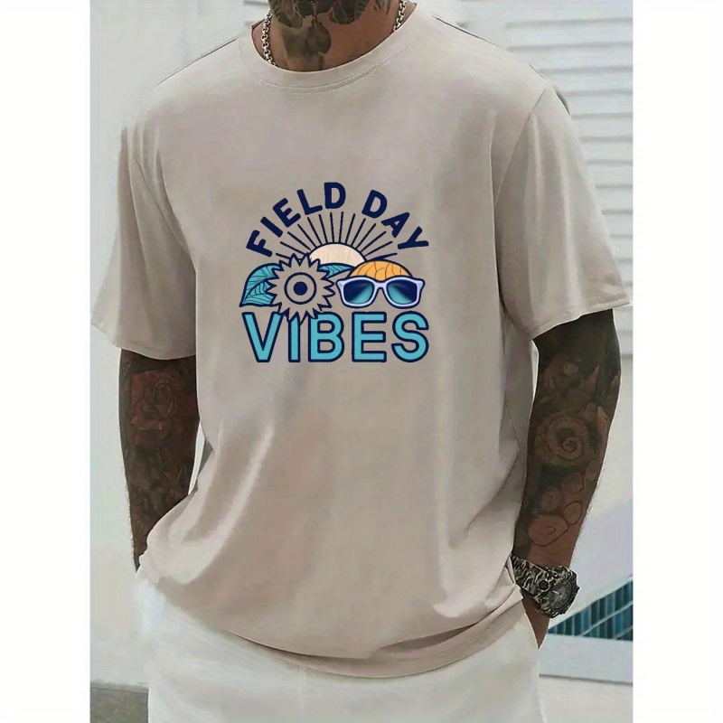 

Field Day Vibes Print T Shirt, Tees For Men, Casual Short Sleeve T-shirt For Summer