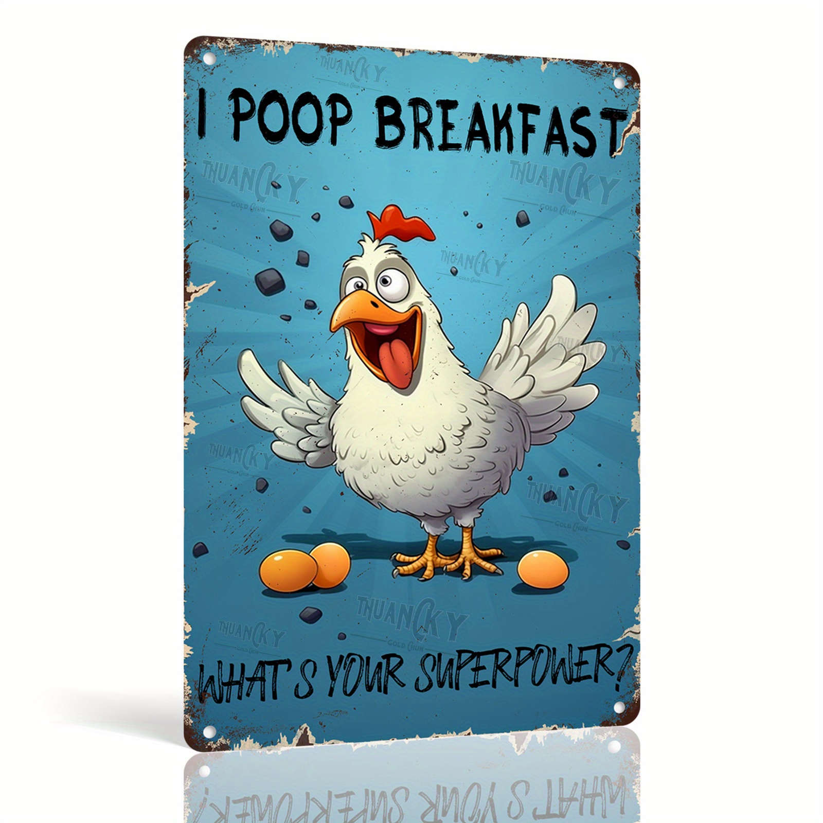 

1pc 8.00"x12.00" Aluminum Vintage Wall Decor I Poop Breakfast Whats Your Superpower Funny Chicken Sign Chicken Gifts Chicken Coop Decor For Living Rooms Bedroom Bathroom Garage Decoration