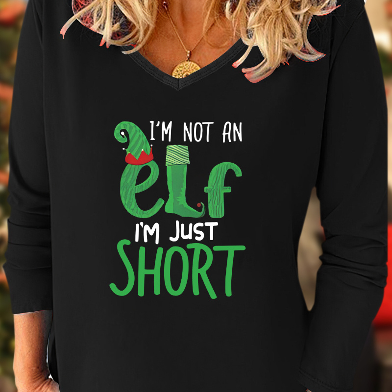 

Christmas Print T-shirt, Casual V Neck Long Sleeve Top, Women's Clothing