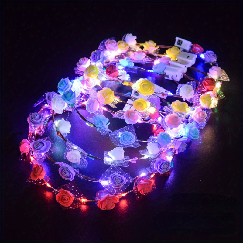 

10pcs Party Light Hair Accessories Couples Hair Accessories New Year Decorations Led Light Flowers Round The World Tour Scenic Photo Flash Foam Wreath Headband Easter Gift