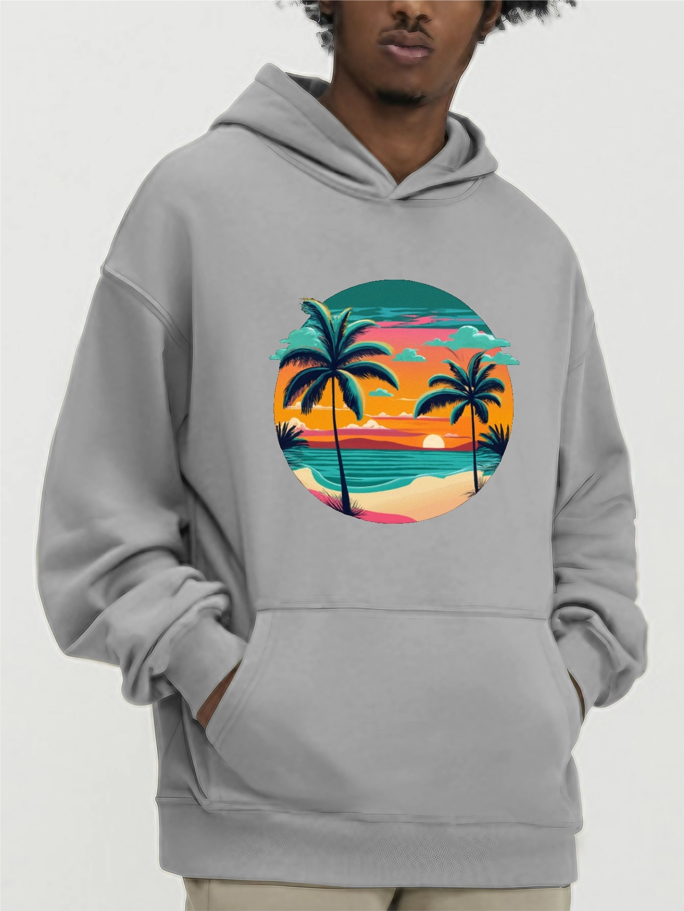 Sunset Beach Coconut Trees Print Hoodie Cool Sweatshirt Men - Temu