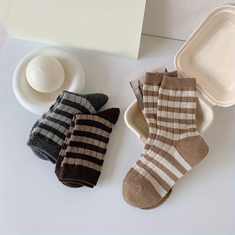 5 Pairs Men's Striped Crew Socks Breathable Comfy Casual Unisex Socks