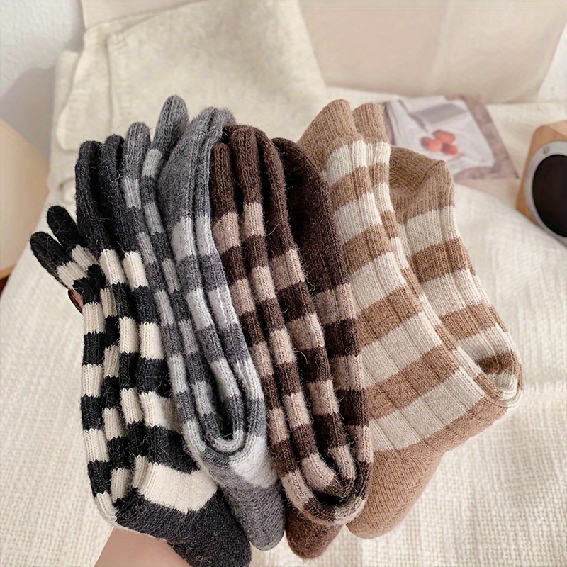 5 Pairs Men's Striped Crew Socks Breathable Comfy Casual Unisex Socks