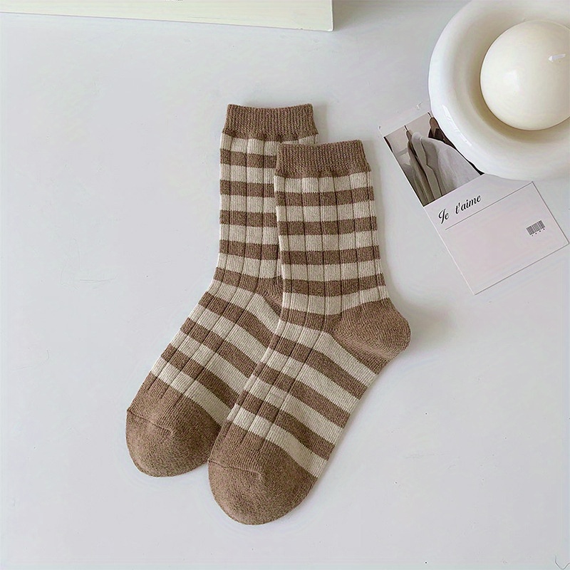5 Pairs Men's Striped Crew Socks Breathable Comfy Casual Unisex Socks