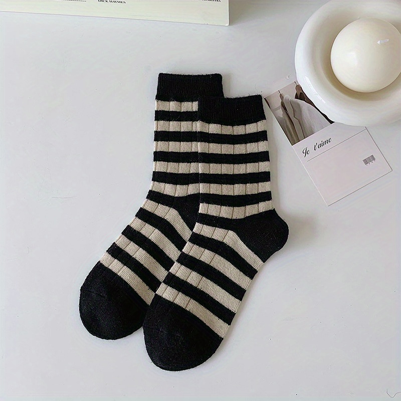 5 Pairs Men's Striped Crew Socks Breathable Comfy Casual Unisex Socks