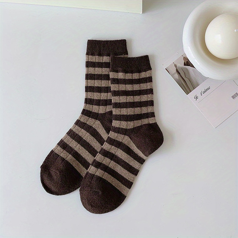 5 Pairs Men's Striped Crew Socks Breathable Comfy Casual Unisex Socks